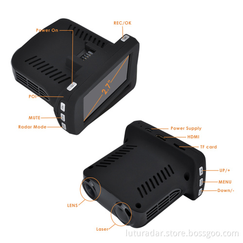 Ambarella A7 1296P Car DVR GPS Radar Detector 3 in 1 dash cam combo